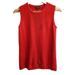 LAUREN HANSEN 100% Cashmere Sweater M Coral Orange Pink Trim Sleeveless Shell